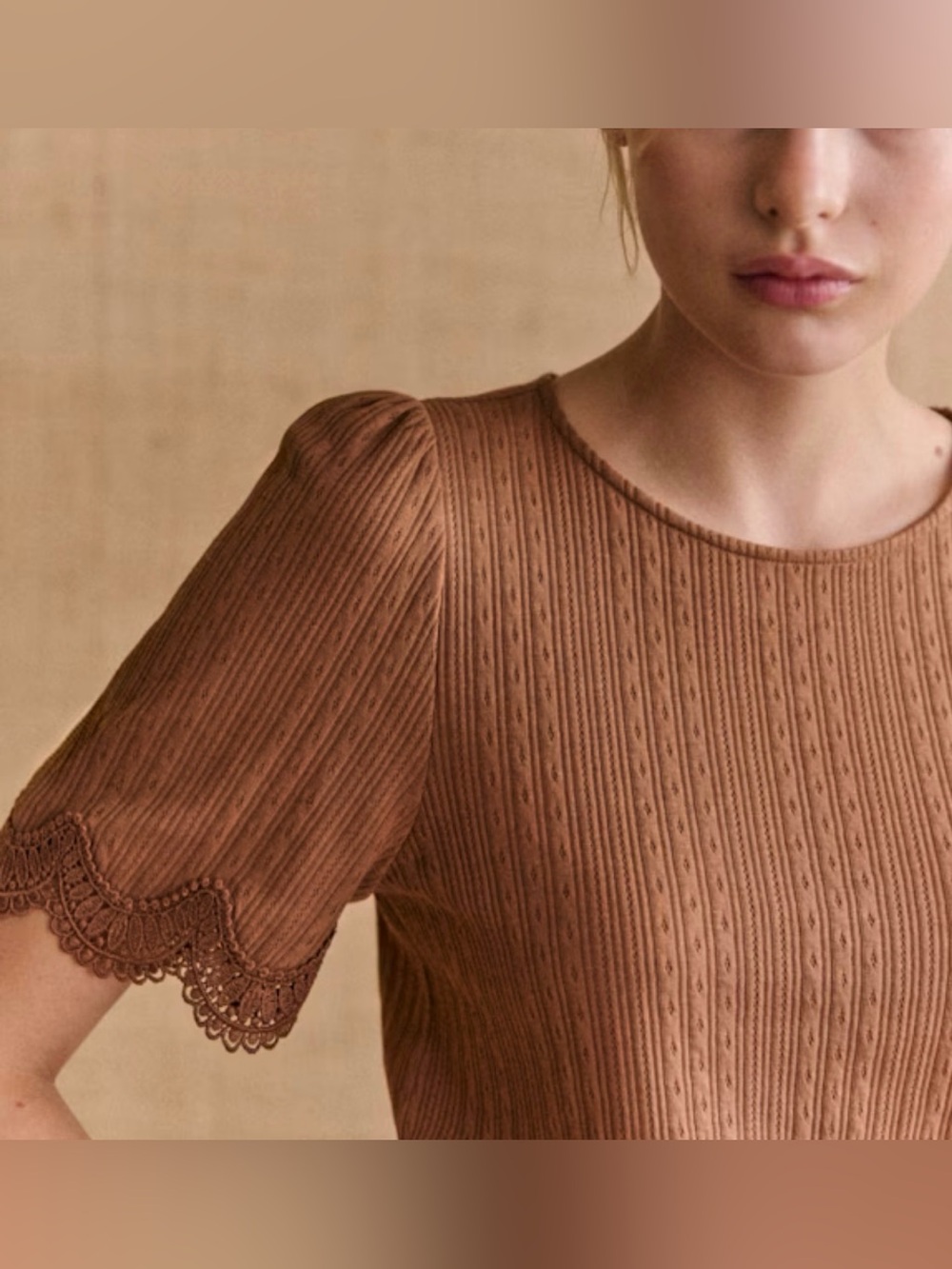 Sezane Clea T-Shirt in Coffee Sz S